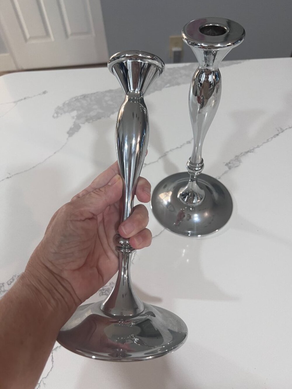 PartyLite Chrome Taper Holders with White Radiance Peglites -set of 2 - Picture 5 of 7
